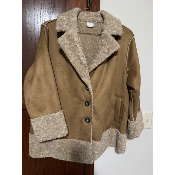 J. Jill Womens Faux Suede Sherpa Lined Jacket Tan Brown Faux Fur Coat - Picture 5 of 11